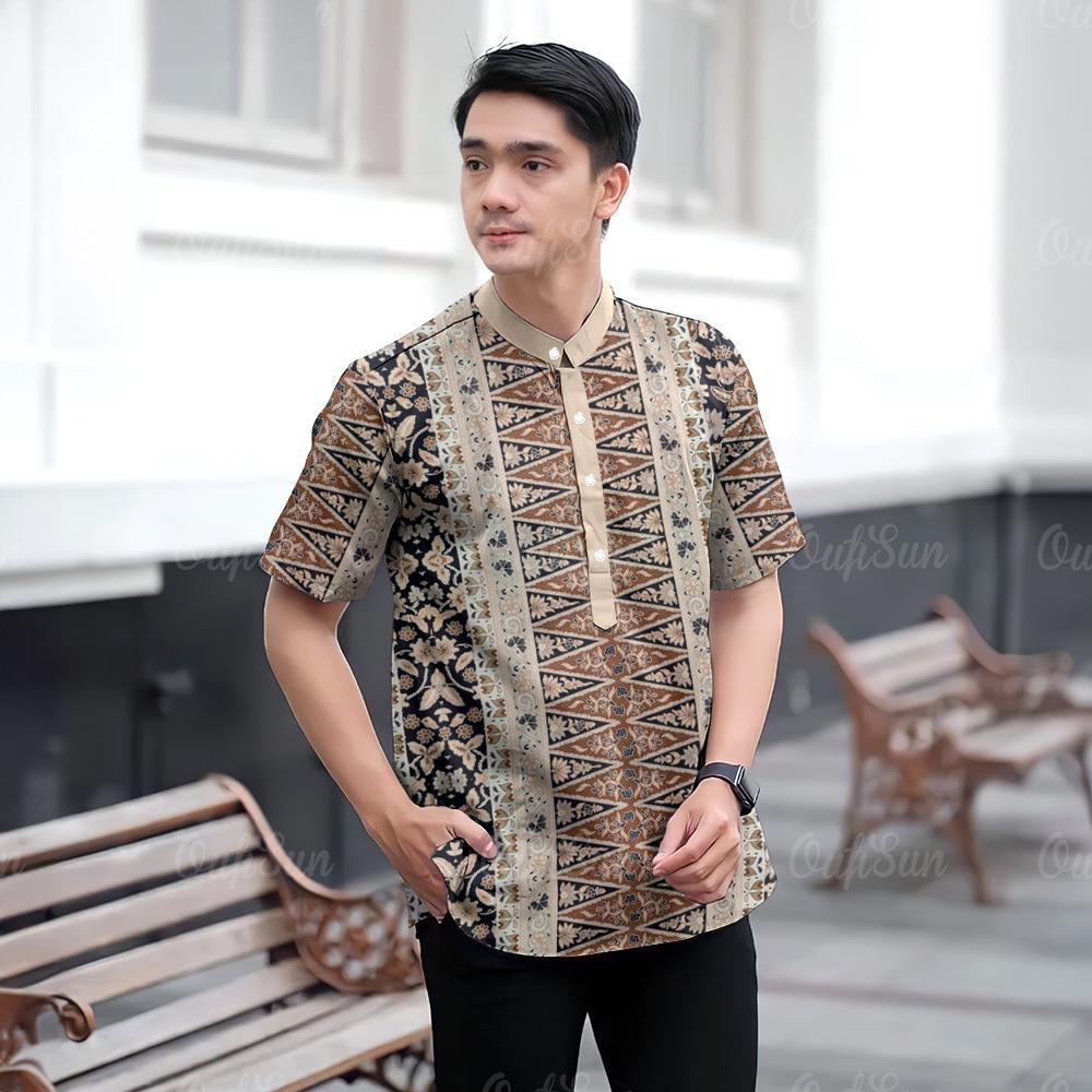 เสื้อเชิ้ตผู้ชาย คอปกแขนสั้นหลวม พิมพ์ระเหิด 3 มิติทันสมัย เหมาะสำหรับ Eid al Fitr