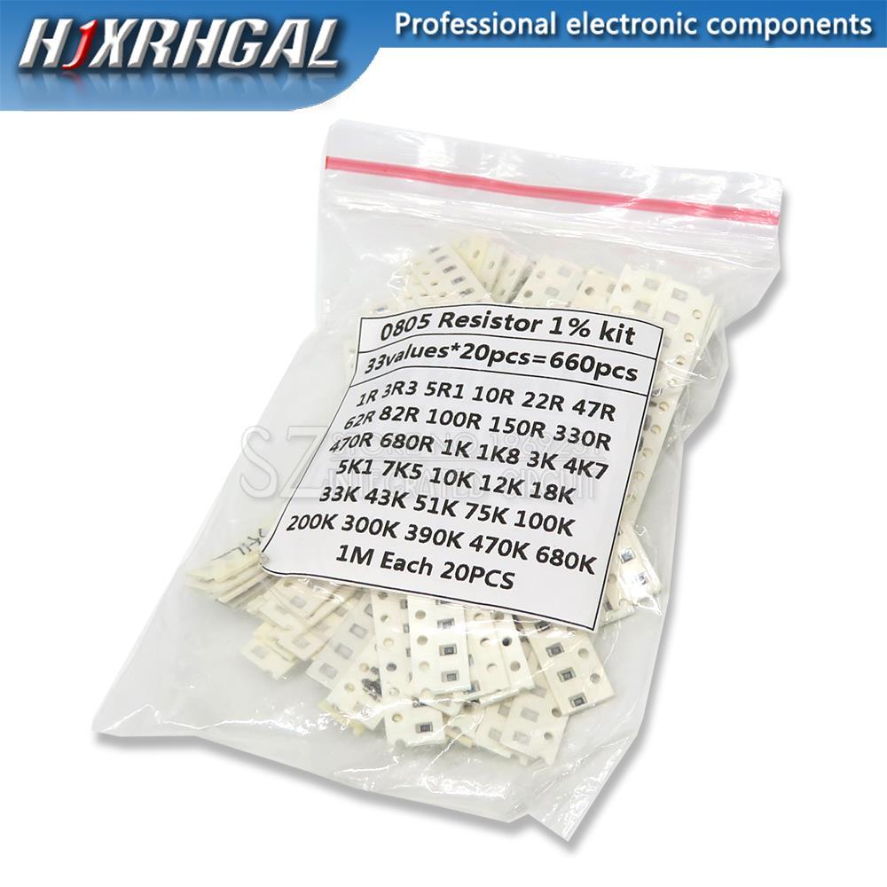 33ValuesX 20 ชิ้น = 66 ชิ้นชุดตัวอย่าง 0805 SMD Resistor Kit Assorted Kit 1ohm-1M โอห์ม 1%