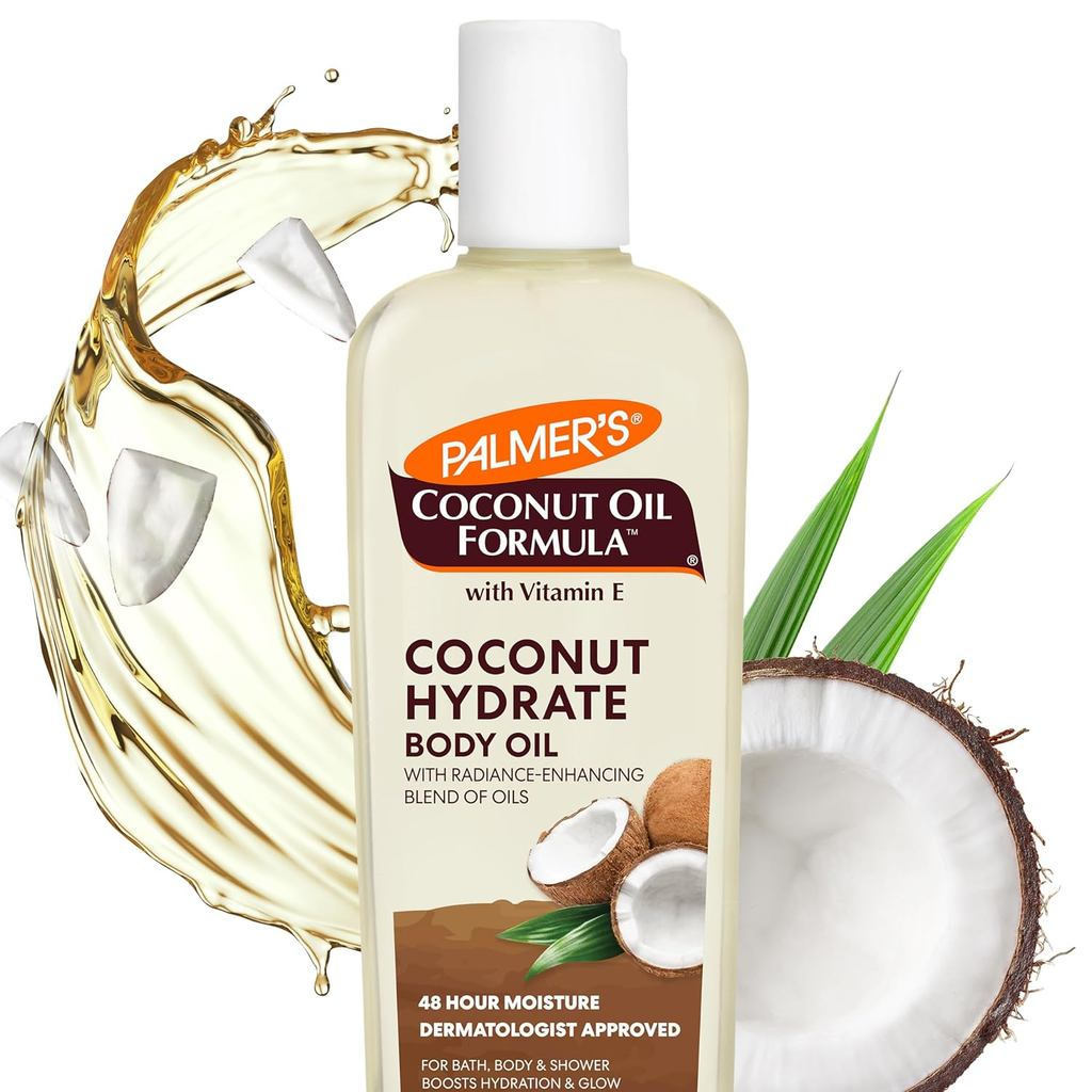 Palmer Coconut Oil Formula Body Oil, a Body Moisturizer บรรจุสารสกัดจากกาแฟสีเขียว, เป็นน้ํามันอาบน้
