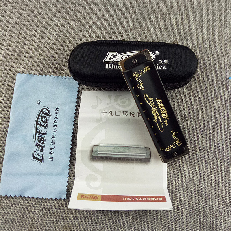 Oriental Ding Harmonica 10 หลุม Bruce C-Key Performance T008K สิบหลุมเด็กเริ่มต้นแนะนํา Blues/Beads 