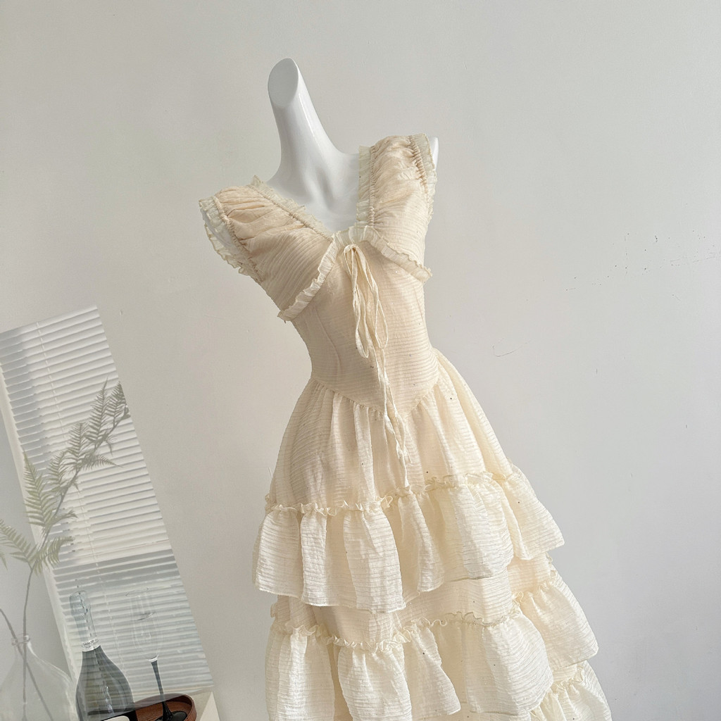 {Xinxing} A Sweet Peach Scarlet กระโปรง Hem Hem Heavy Industry V คอสลิงชุดหญิงฤดูร้อนแคบ-เอว Slimmer