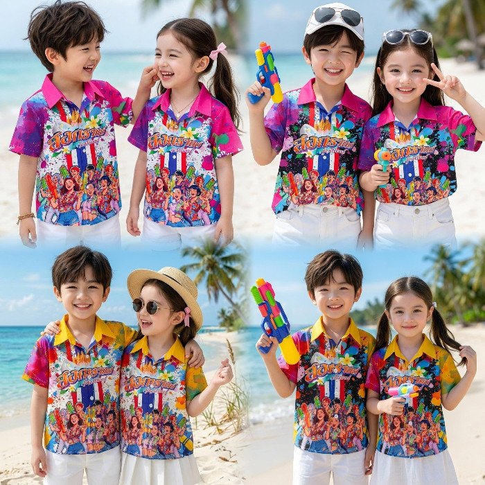 รวมเสื้อฮาวายเด็ก ผ้าโพลีพรีเมี่ยม สงกรานต์นี้... ลายต้องเป๊ะ ลายต้องปัง! "