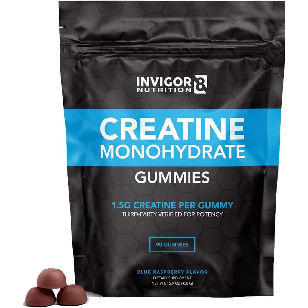 INVIGOR8 Creatine Gummy, Mens Non-Genetic Creatine Monohydrate and Womens Best Creatine, 4.5g Per Se