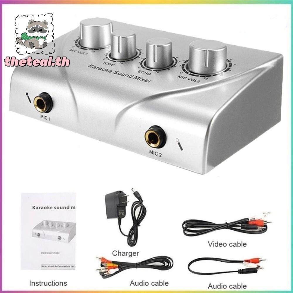 THETEAI อินพุตไมโครโฟนคู่เครื่องขยายเสียง,คาราโอเกะแบบพกพา Pre Effects Audio Mixer Amplifier,คุณภาพส