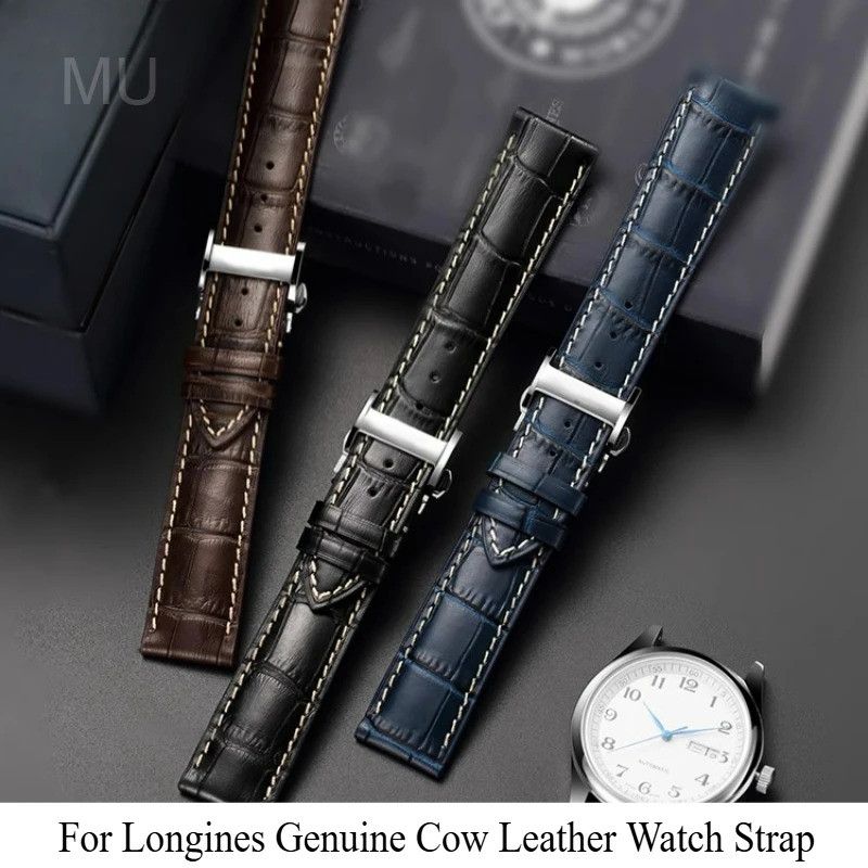 สําหรับ Longines Master Collection Moonphase สายนาฬิกาหนังแท้ 18/19/20/21/22mm Development Clasp Pre