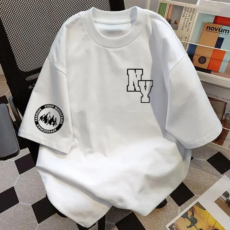 (ผ้าฝ้าย 100%)Luvoro oversize unisex เนื้อผ้านุ่มระบายแขนสั้น  T-shirt สีดำและสีขาว เสื้อยืดทูโทน เสื้อยืดแขนสั้น C1724