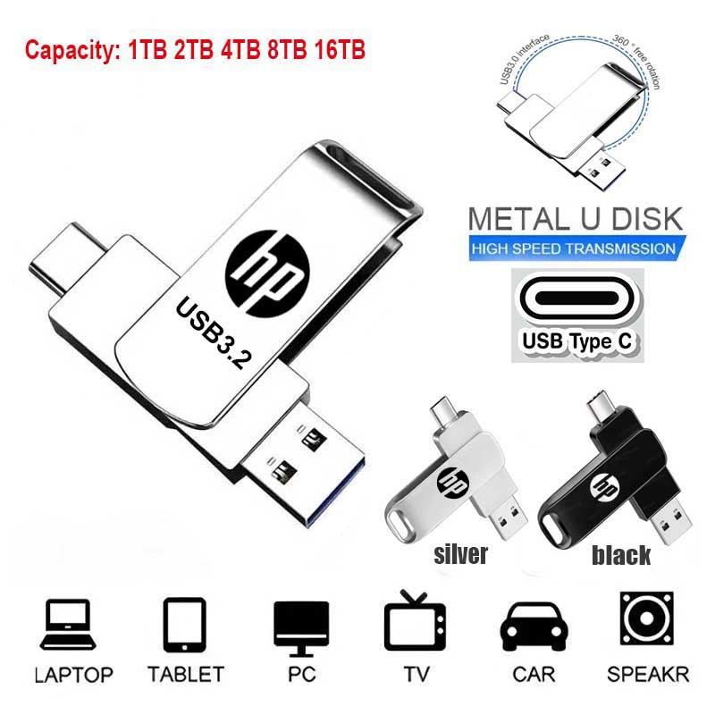 2 in 1 OTG type c usb แฟลชไดรฟ์โลหะ Memory Stick Usb 3.0 flash Disk 1/2/4/8/16TB USB3.2 Dual C Pendrive สําหรับคอมพิวเตอร์และโทรศัพท์มือถือ