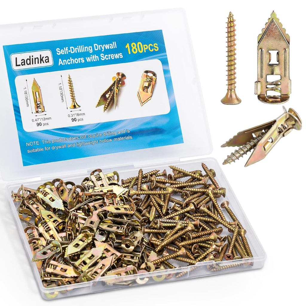 180 ชิ้น Self-Drilling Drywall Anchors KIT - 90 Metal Winged Zinc Plated Drywall Anchors และ 90 สกรู