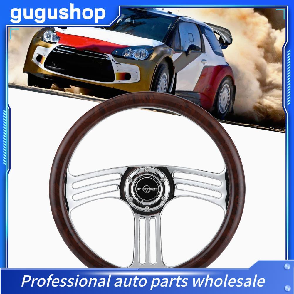 gugushop 14in พวงมาลัย 350mm/14in Dark Wood Grip 6?Bolts Chrome 3?Spoke Vintage