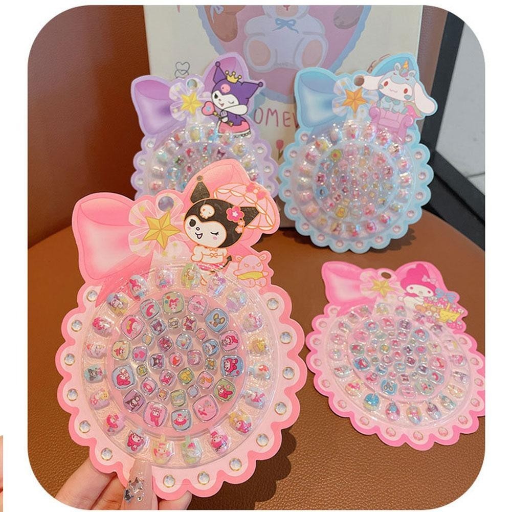 Sanrio เด็กสวมใส่เล็บน่ารักที่ถอดออกได้เล็บปลอมสําหรับสาวเล็บ Patch สติกเกอร์ J8t7