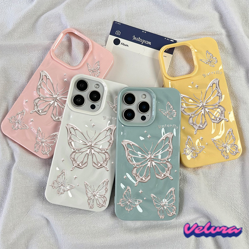 เคสไอโฟน 17 16 11 15 13 เงา ผีเสื้อปีกเงิน สำหรับ IPhone 17 16 15 14 13 12 11 Pro Max 15 14 16 6 7 8 Plus XR XS