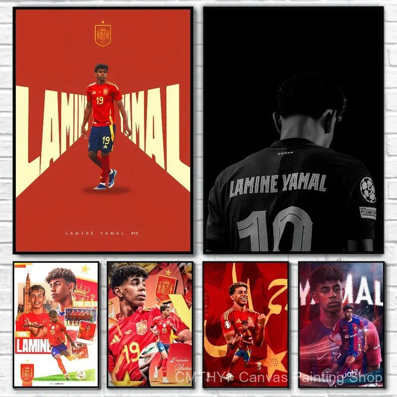 1PC ยอดนิยมฟุตบอลดาว L-Lamine Yamal โปสเตอร์กระดาษพิมพ์ห้องนั่งเล่นห้องนอน Entrance Bar Cafe Art ภาพ