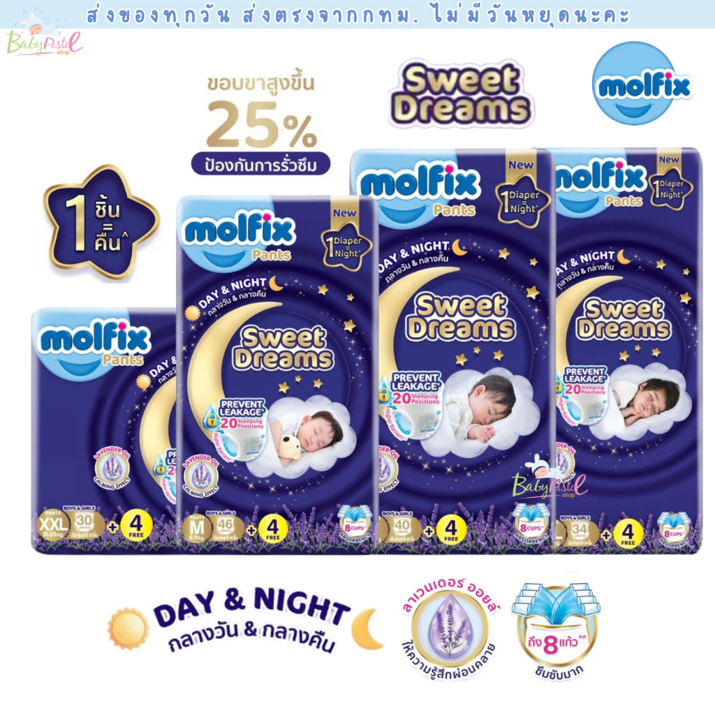 (Live) (ส่งด่วน/ส่งทันที🔥) Molfix ผ้าอ้อมเด็ก กางเกง โมลฟิกซ์ สวีต ดรีมส์ เดย์ & ไนท์ Sweet Dreams