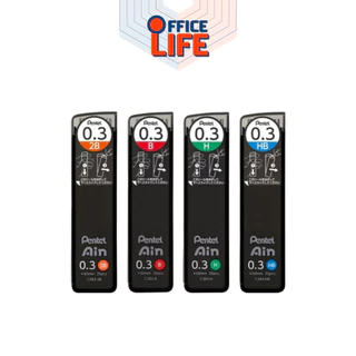 Pentel (เพนเทล) ไส้ดินสอกด หลอดดำ รุ่น Ain ขนาด 0.3, 0.5, 0.7, 0.9 ความเข้ม HB, B, 2B, 3B, 4B ( 1 หลอด)