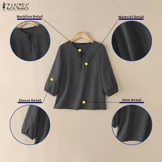 ZANZEA เสื้อลูกเรือสไตล์เกาหลีสำหรับผู้หญิง ออกแบบให้ดูเป็นเลดี้ไลค์ มีโบว์และเชือกรัดที่อก