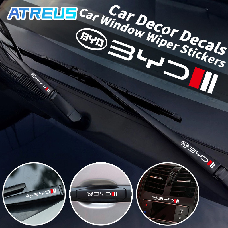 2/4ชิ้น BYD สติ๊กเกอร์ปัดน้ําฝนรถยนต์ สติกเกอร์ที่ปัดน้ำฝน ที่ปัดน้ำฝนรถยนต์ สติ๊กเกอร์ สติ๊กเกอร์ ติดรถยนต์ สําหรับ BYD Dolphin Atto 3 Sealion 6 Sealion 7 M6 Seal U Han EV Seagull Atto3 Yuan plus