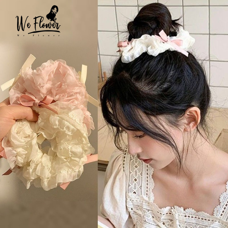 ดอกไม้เกาหลีน่ารัก Bowknot Lace Hair Ties สำหรับสไตล์ผมของคุณ แบบสครันชี่ เพิ่มความแฟชั่นและเก๋ไก๋