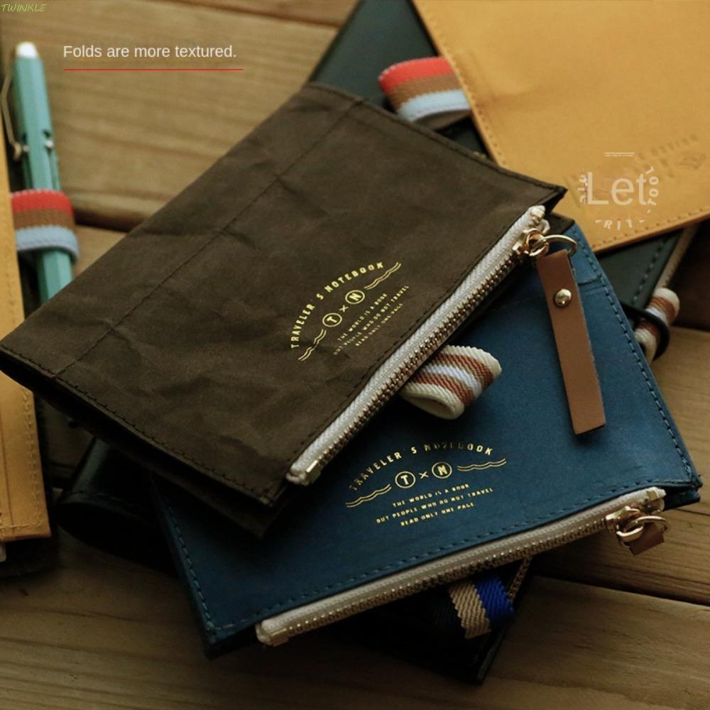 TWINKLE Travel Notebook Storage Bag, Paper Card Bag Vintage Storage Bag for Notebook, Zipper Pocket 