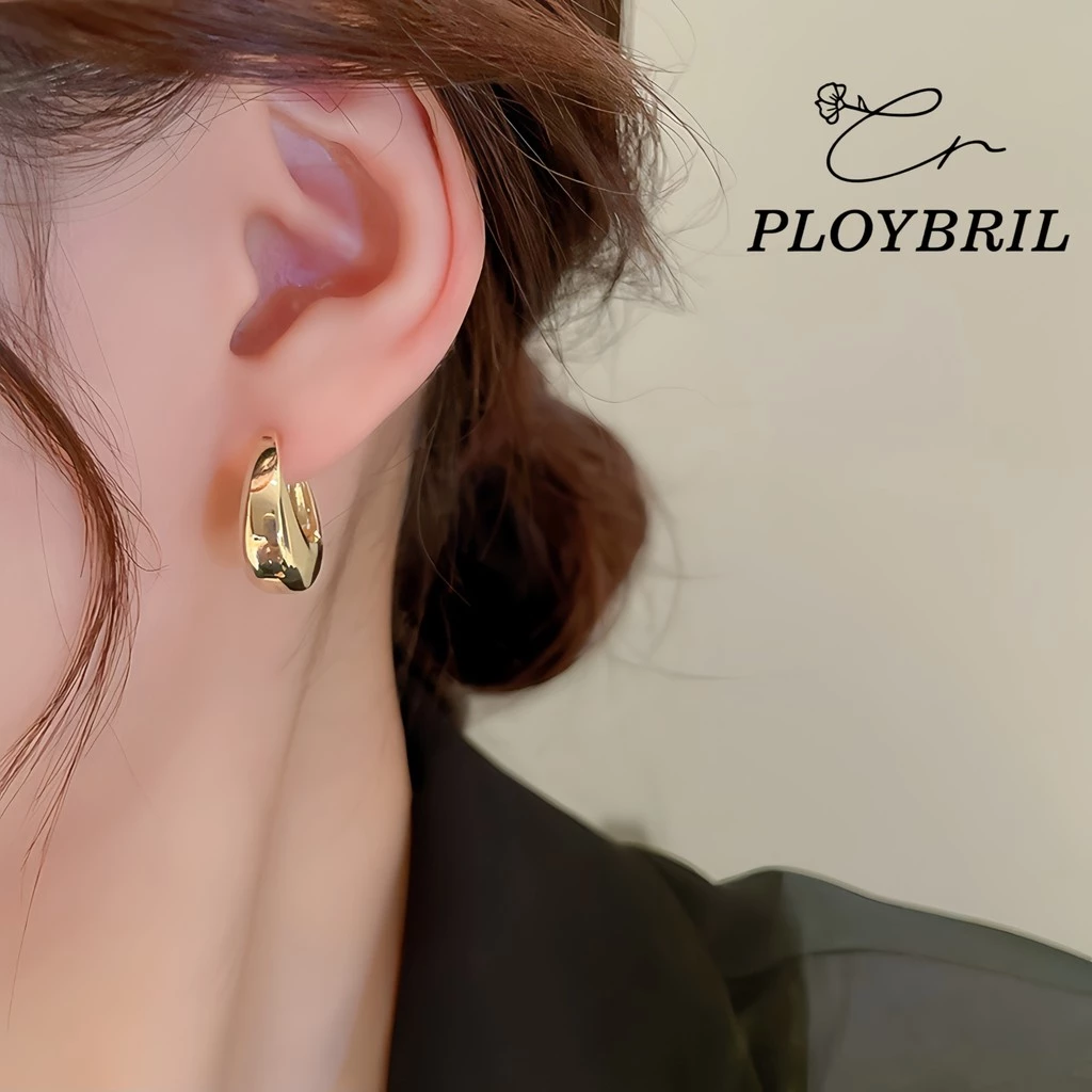PLOYBRIL ต่างหูโลหะ ทรงเรขาคณิต เรียบง่าย สไตล์เกาหลี thumbnail 5