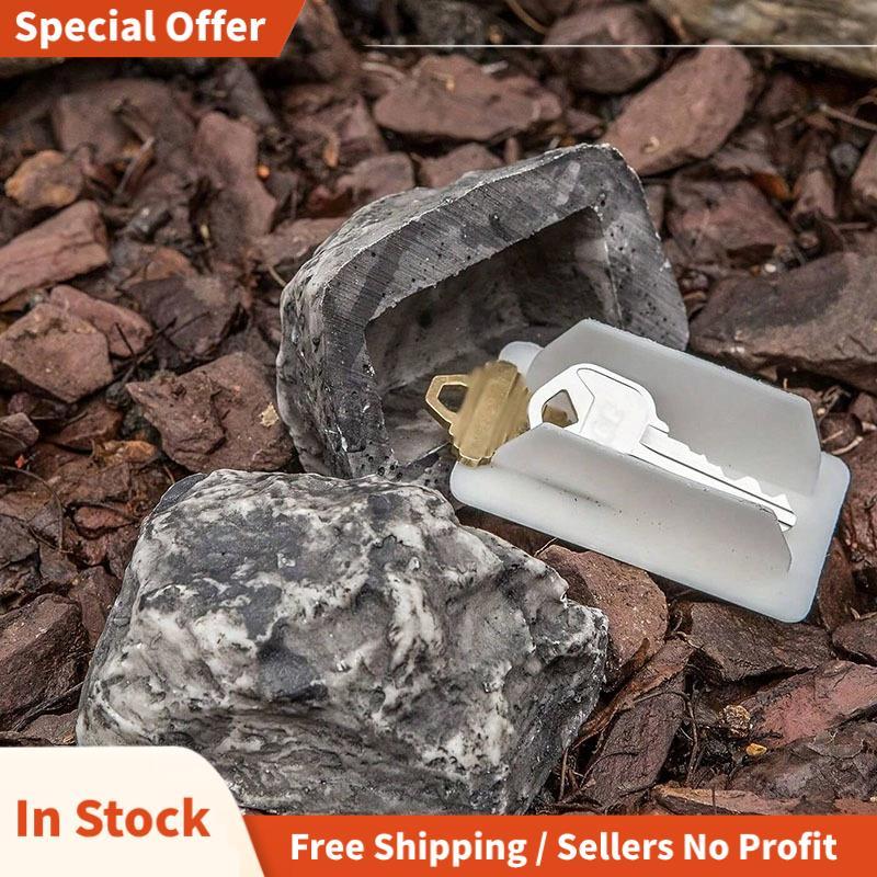 Hide-A-อะไหล่-Key Fake-Rock - ดูชุดหินจําลองชุดกล่องเก็บกุญแจเรซิ่น