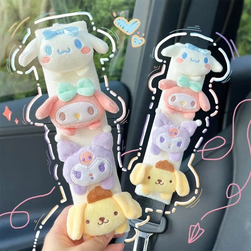 ตัวการ์ตูนน่ารัก My Melody Kuromi Cinnamoroll แผ่นรองไหล่เข็มขัดนิรภัยรถยนต์ ถุงยางอนามัยรถยนต์ ตกแต่งภายใน ของขวัญวันหยุด