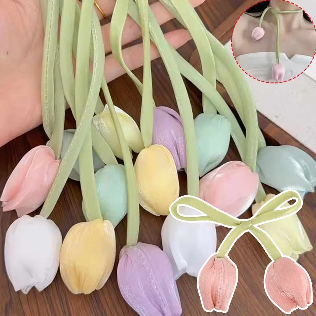 ทิวลิป กิ๊บติดผมจากผ้า สไตล์เกาหลี สำหรับตกแต่งทรงผม 1/7 ชิ้น