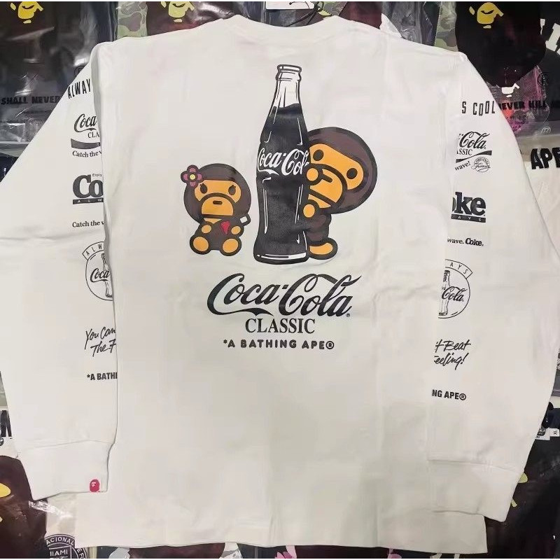 เสื้อยืดแขนยาวแบรนด์ BPE x Co-Branded ทำจากผ้าฝ้ายพรีเมียม 100% ออกแบบสำหรับทั้งผู้ชายและผู้หญิง สไต