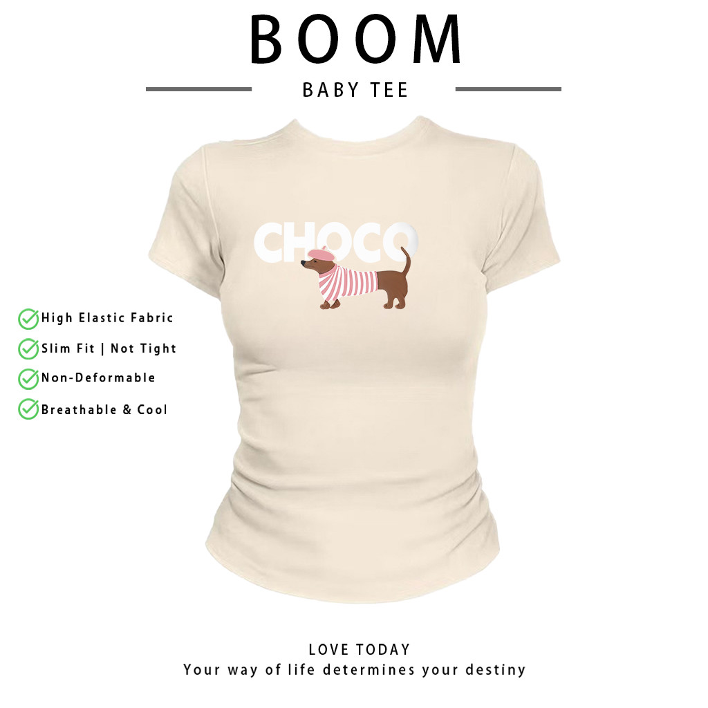 COD(จัดส่งภายใน 24 ชั่วโมง)เสื้อสาวอวบ เสื้อครอปท็อป แขนสั้น babytee สไตล์เกาหลี y2k T-shirt | choco