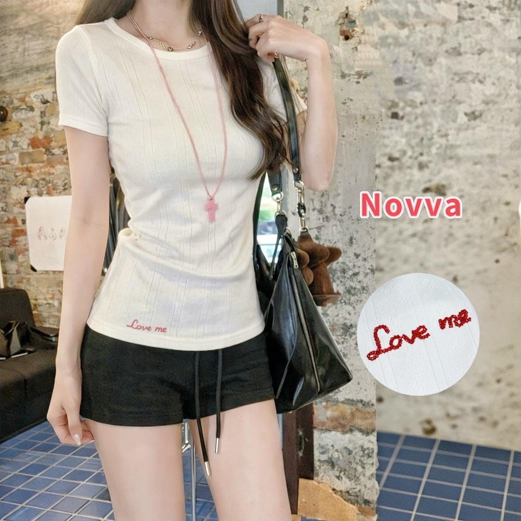 ส่งไวจากไทย เสื้อยืดแขนสั้น ปักตัวอักษร ดีไซน์มินิมอล แมตช์ง่าย Novva
