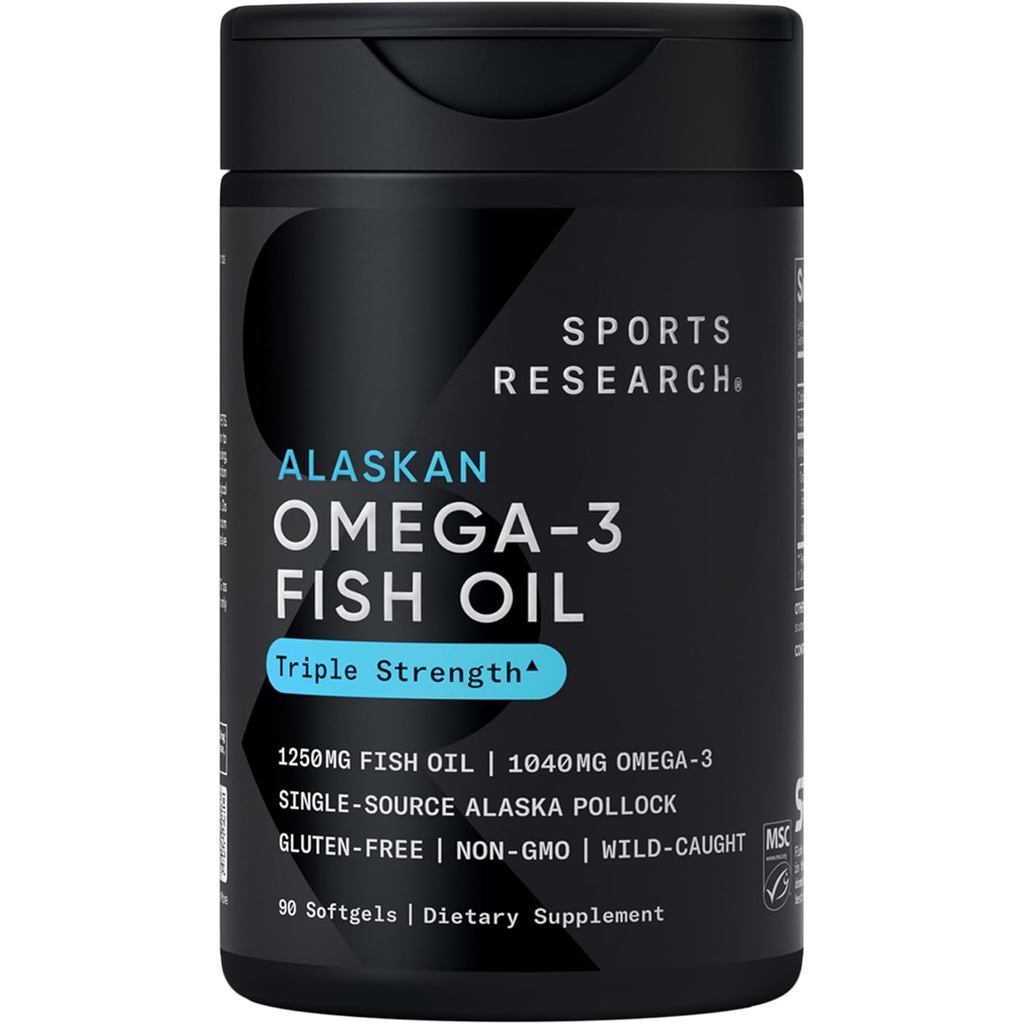 วิจัยกีฬา® Omega-3 Oil 1250 - Triple Strength Oil plement from Wild Alaska Pollock - MSC Certified S