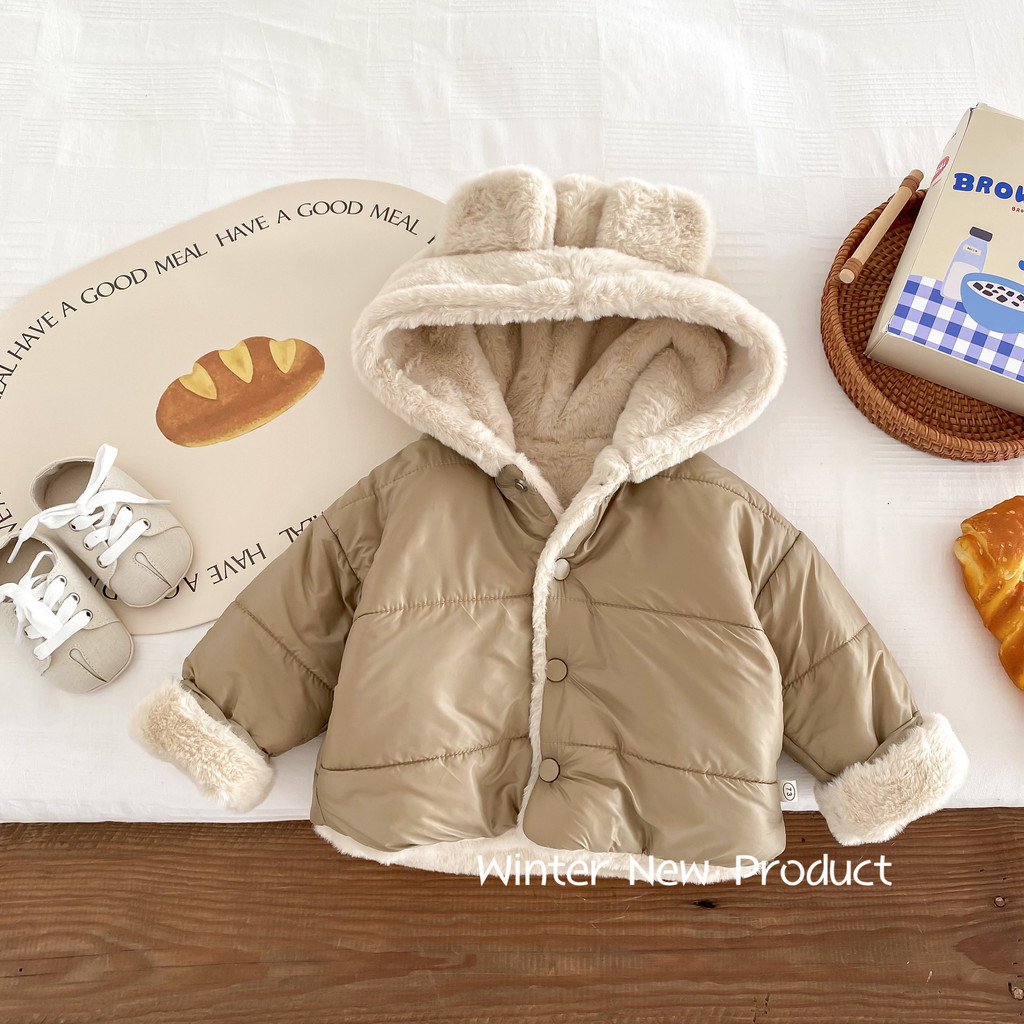 เด็กตุ๊กตา Plush Coat 0-5 ปีฤดูหนาวหญิง Super น่ารัก Hooded Cotton Coat ชายผ้าฝ้ายหนาเสื้ออินเทรนด์ 