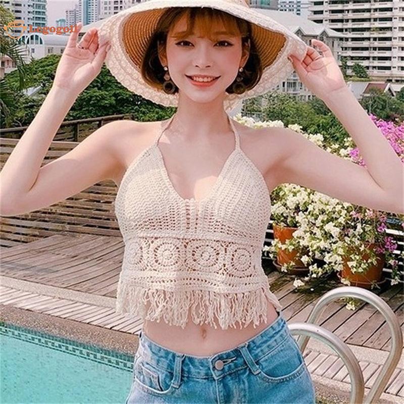 Legogoll Crop Top สำหรับผู้หญิง แบบเปิดหลัง ใส่ที่ชายหาด