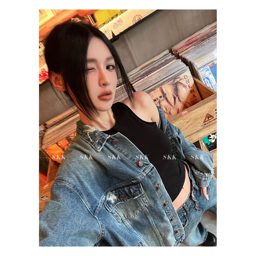 2026 แฟชั่น 20262025สไตล์ใหม่ต้นฤดูใบไม้ร่วงแฟชั่น Retro หลวมล้าง Frayed Heavy Industry Denim แจ็คเก