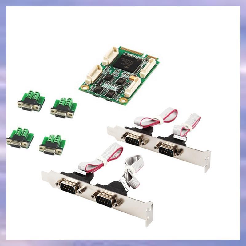 Mini PCIe 4 พอร์ต RS422 RS485 Db9 Com ครึ่งขนาด Mini PCI Express Serial Port อุตสาหกรรม I/O Controll