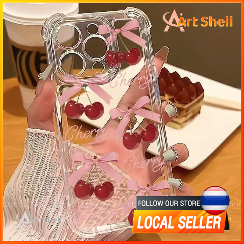 แอปเปิ้ลโทรศัพท์ หวานรักหัวใจเงาลูกฟูกเคส เชอร์รี่สุก for iPhone 17 16 15 14 เคสไอโฟน 13 12 11 PRO MAX X XS MAX XR