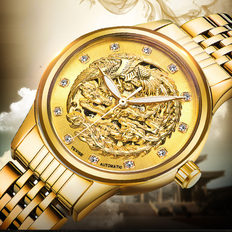 TEVISE Dragon Phoenix นาฬิกากันน้ําคู่นาฬิกากลไกอัตโนมัติ 9016