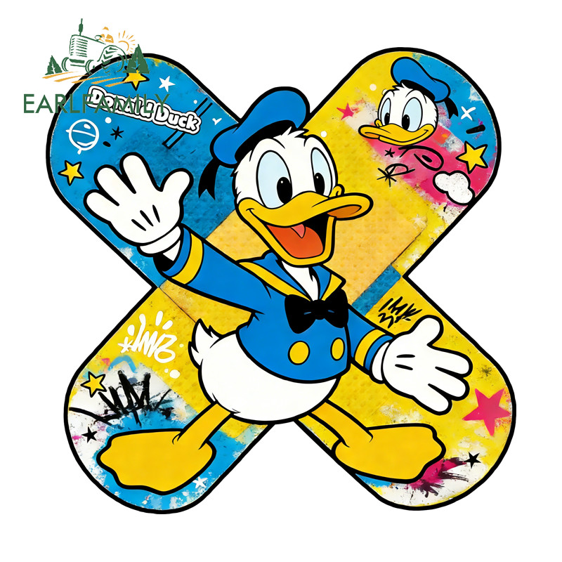 EARLFAMILY Donald Duck Bandage สติกเกอร์รถการ์ตูนกันน้ํารถจักรยานยนต์กระเป๋าเดินทางกระจกรถบรรทุกไวนิล Decals Occlusion Scratch ป้ายรถ