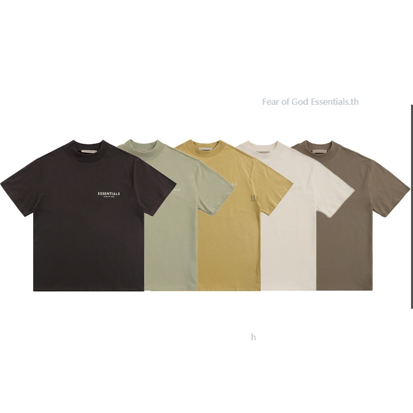 ใหม่ Flocking Small Label ESSENTIALS FOG Season 8 เสื้อยืดแขนสั้นลูกเรือคอด้านบนสําหรับผู้ชายและผู้ห