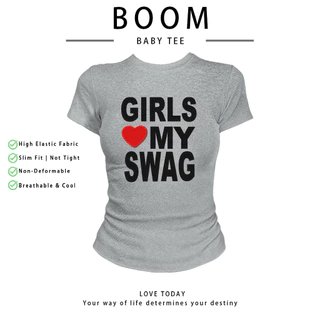 BOOM Baby Tee 3 size S-L สกรีนลาย ทรงสวย เก็บทรงดูผอม ผ้าคอตตอลยูนิ เนื้อนุ่ม ใส่สบาย ยืดได้เยอะ
