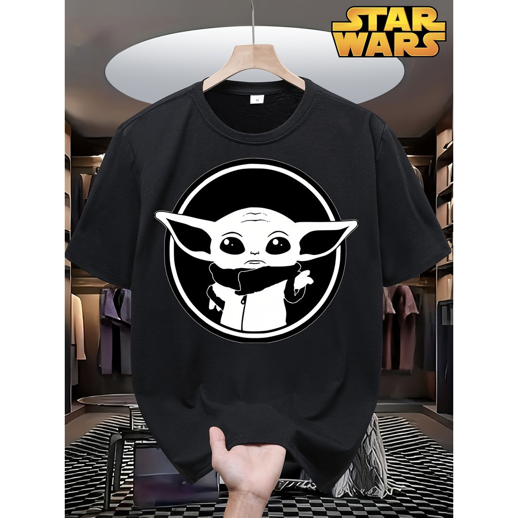 ทีเชิ้ตผู้ชายลายกราฟิก STAR WARS "Grogu" - เสื้อยืดฤดูร้อนสีดำแบบสบายพร้อมดีไซน์ตัวละคร ระบายอากาศได้
