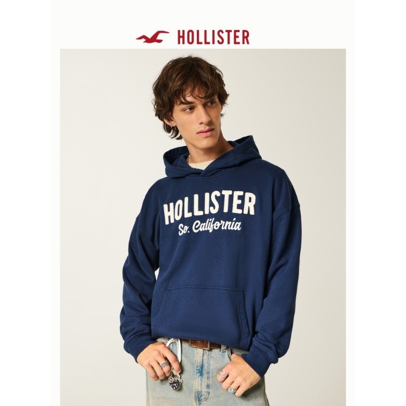 เสื้อกันหนาวมีฮู้ด Hollister สำหรับผู้ชาย วัสดุอเมริกันเทอร์รี่ มีโลโก้ตัวอักษร