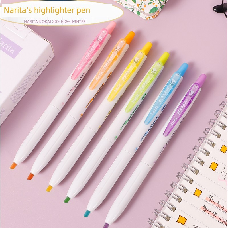 ไฮไลท์ปากกา Narita Liangpin สีไดนามิก309ปากกาเน้นข้อความสีอ่อนนักเรียนใช้คีย์ทำเครื่องหมายสีกดปากกา