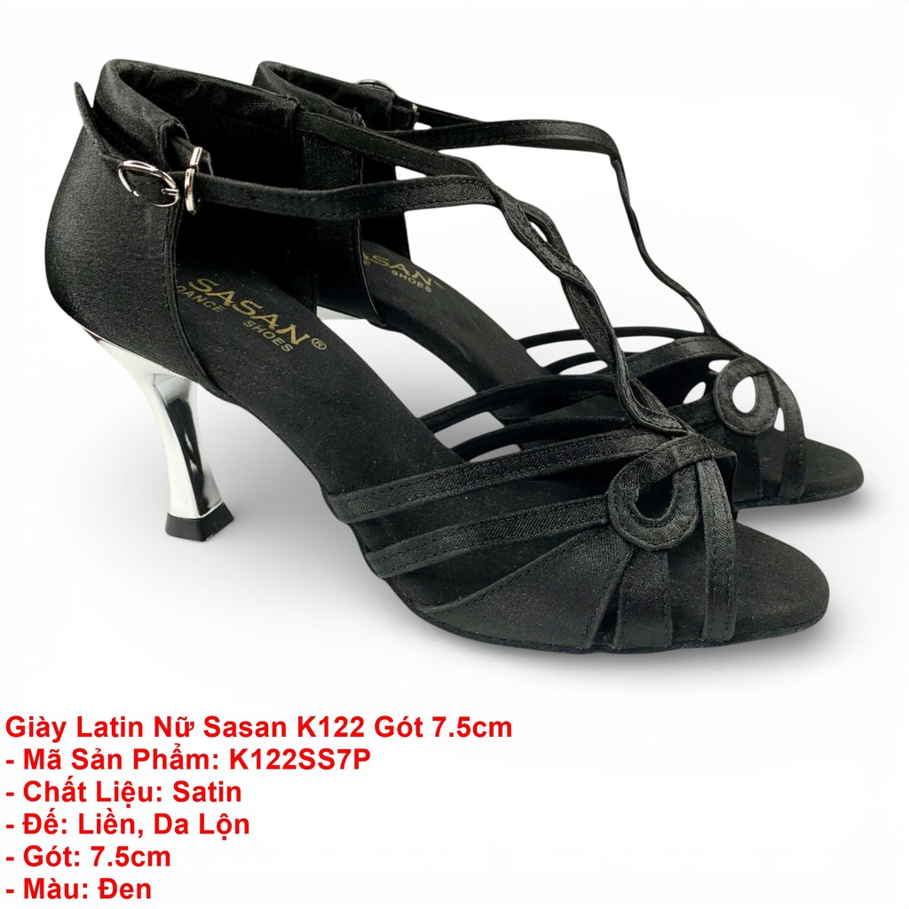 Sasan K122 รองเท้าเต้นรํากีฬาแบบละตินสําหรับผู้หญิง Heel 7.5cm (K122SS7P) - สีดํา (แถมกระเป๋ารองเท้า