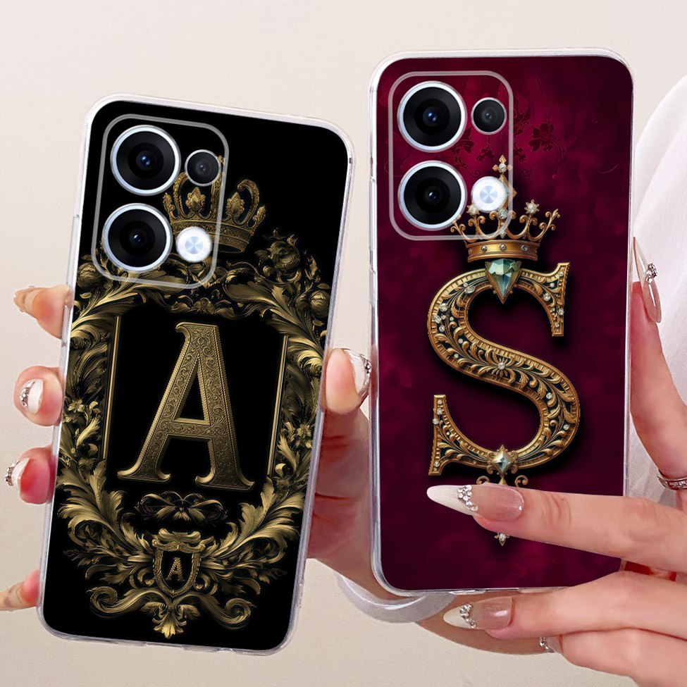 Oppo Reno13 CPH2689 ฝาครอบ Oppo Reno 13 กรณีโปร่งใสหรูหรา Crown AZ ตัวอักษร 2D รูปแบบแบนเคสโทรศัพท์น