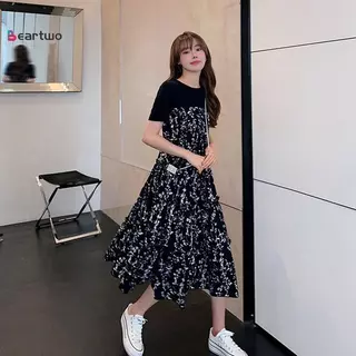 ชุดเดรสลายดอกไม้ความยาวกลาง สไตล์โบฮีเมียน สำหรับผู้หญิง สวมใส่ง่ายในฤดูร้อน
