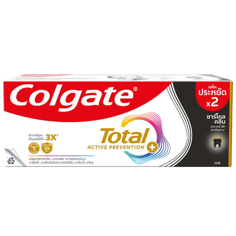 คอลเกตยาสีฟันโททอลชาร์โคลดีพคลีน 150กรัม แพค 2 Colgate Total Charcoal Deep Clean Toothpaste 150g. Pack 2 [8850006341308]