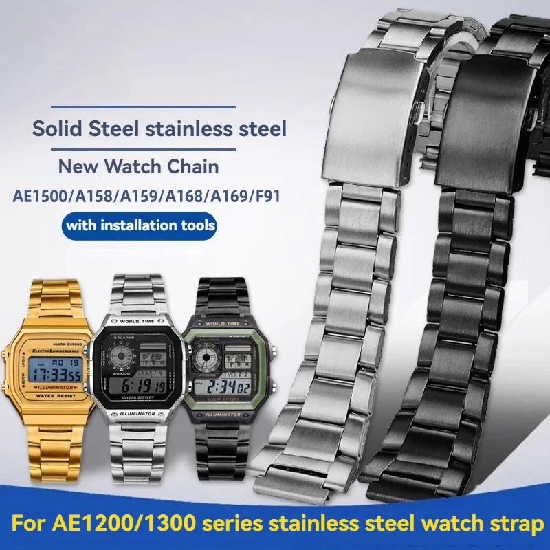 สําหรับ Casio 3299 AE1200/1300/1500 AE-1200 AE-1200wh AE-1300 สายสแตนเลส 18 มม.โลหะกรณีสายรัดข้อมือ