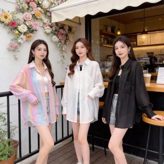เสื้อเชิ้ตแขนยาวผู้หญิง เนื้อผ้าพริ้วไหว ใส่รับลมเย็น