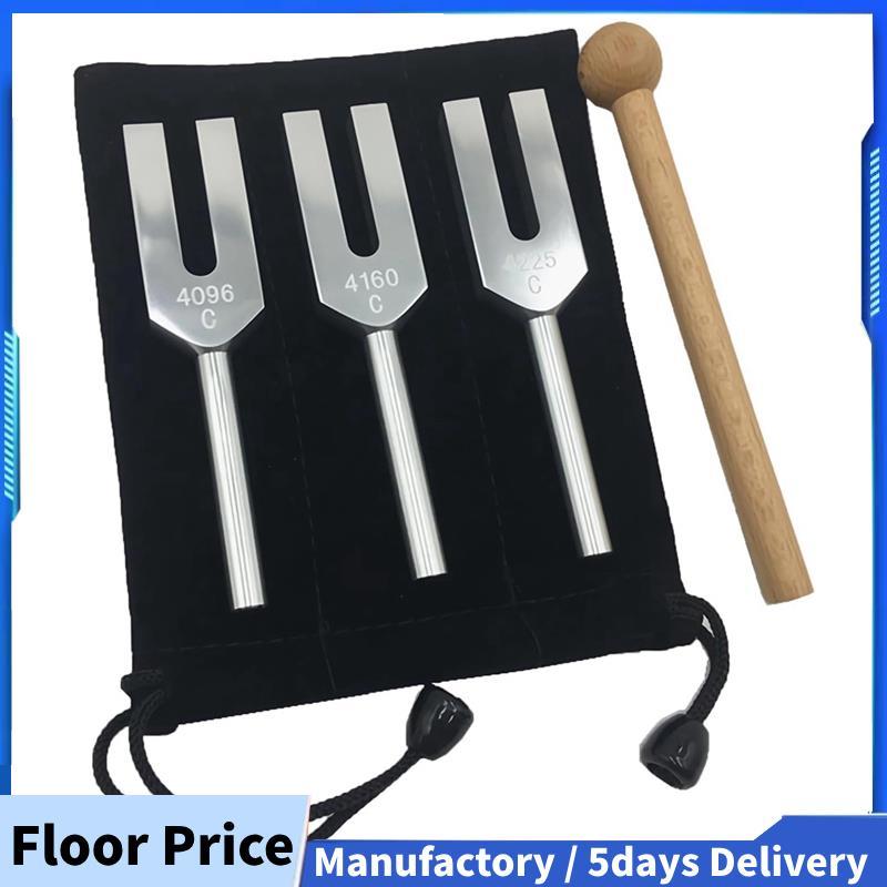 ชุดส้อมจูนแองเจิล - 4096 Hz, 4160 Hz, 4225 Hz - ชุดเครื่องดนตรีบําบัดด้วยการโจมตีไม้และถุงเก็บ