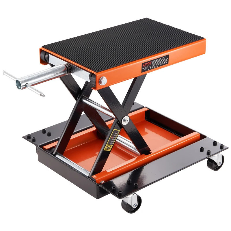 SucceBuy Motorcycle Lift 1100 LBS Motorcycle Lift Scissor Lift with Dolly & Hand Crank Center Puller